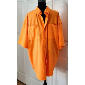 Reel Legends XL Shadester Short Sleeve Fishing Shirt Button Front Vented Orange